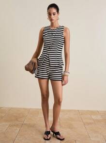 Airaco 女士休闲条纹吊带背心和短裤两件套，夏季 - 彩色 - 查看 2