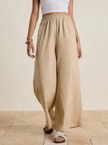 INAWLY Women's Embroidered Elastic Waist Loose Casual Pants Fall Cloth For Women - Khaki - View 3
