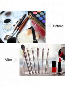 1/2/5pcs Plastic Pen Holder, 6-Slot Pen Display Rack, For Storing And Displaying Pens, Markers, Highlighters, Makeup Brushes, Suitable For Home, Office, And Shops, Transparent Craft Display Stand, Desktop Display Rack, Portable Office And Home Storage Solution, Office Supplies And Accessories - Multicolor - View 9