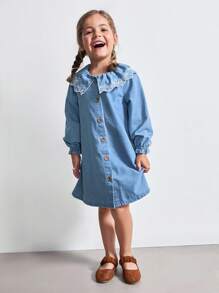 Maija Kids Maija Kids 年轻女孩可爱彼得潘领纽扣长袖牛仔上衣