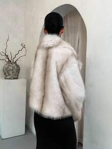 SHEIN SXY Women's Tie-Dye Oversized Lapel Long Sleeve Loose Faux Fur Jacket,Party , Chic ,Faux Fur Coats,Winter,,Fall - White - View 2