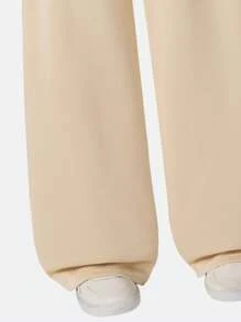 Quần ống rộng màu trơn thắt eo tối giản dành cho bé gái tuổi teen - Màu be - Xem 4