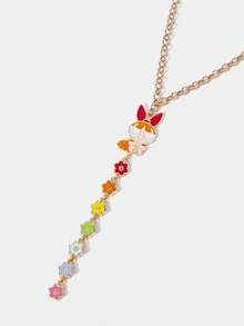 THE POWERPUFF GIRLS X SHEIN Colorblock Flowers & Blossom Pattern Pendant Necklace - Yellow Gold - View 2