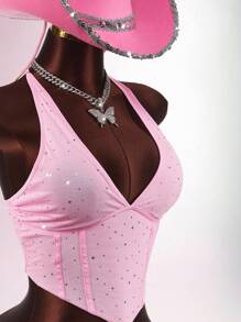 Amplova 女式性感亮片露背吊带上衣和迷你裙两件套