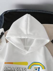 GUMBALL X SHEIN 青少年男孩休闲长袖连帽运动衫，适合秋冬季 - 白色 - 查看 4