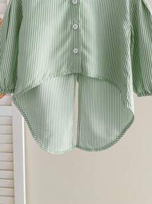 SHEIN Babygirl 休闲街头风不对称条纹长袖衬衫，亲子装 - 綠色 - 查看 5