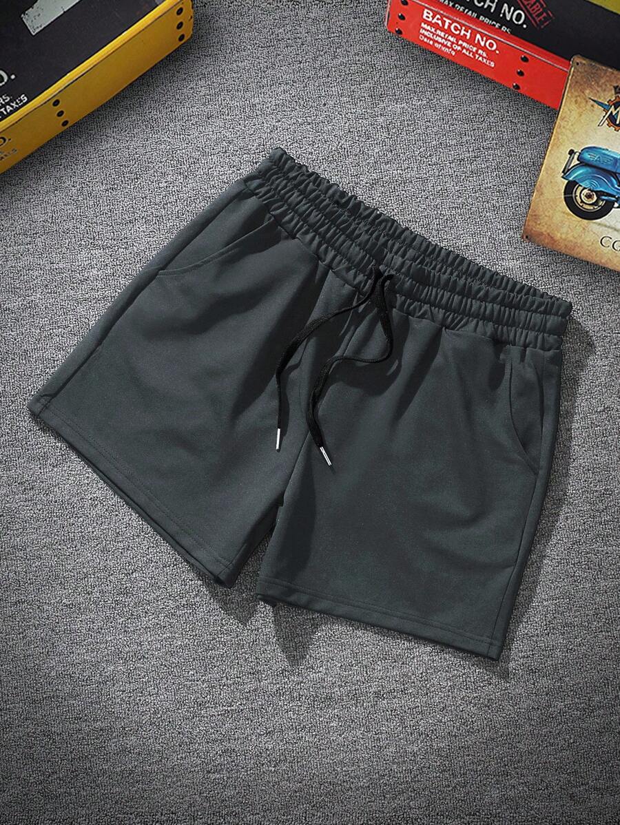 Manfinity Hypemode Men's Solid Color Front Tie Pocket Casual Shorts, Daily Wear, Casual - Dark Grey - View 1