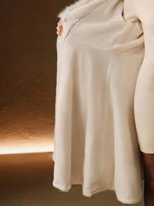 Anewsta 蓬松人造毛皮领子系带修身人造毛皮夹克 - 米色 - 查看 8