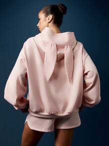 Missguided x Playboy Bunny Ear Zip Through Hoodie With Rabbit Hood Pastel Sweatshirt Fall Winter Loungewear Cute Kawaii Design Oversized Long Sleeve Fashion Statement - Pink - View 2