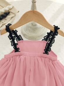 新生女宝宝可爱优雅夏季粉色蝴蝶结肩带连体衣 - 彩色 - 查看 4