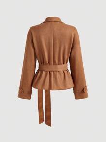 SHEIN MOD Women's Khaki Brown Lace-Up Suede Jacket, Autumn Apparel, Women Brown Blazer, Women Brown Suede Blazer,Back To School,Western,Old Money Style Women