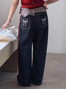 Dazy Kids Girls' Butterfly Print Denim Pants - Blue - View 4