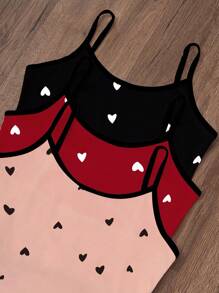 SHEIN Bộ đồ ngủ 3 món in hình trái tim gồm áo hai dây và quần short - Nhiều màu - Xem 6