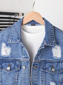 Teenage (Boys) Denim Jacket And Coat, Casual Fashion Retro Personalized All Season Punk Style Distressed Graphic Print Combination Design Long Sleeve Blue Denim Jacket, Casual & Sports Style Teen Jean Jacket Graphic Jean Jacket Jean Jacket Boy Boys Jean Jacket Blue Jean Jacket Fall Winter