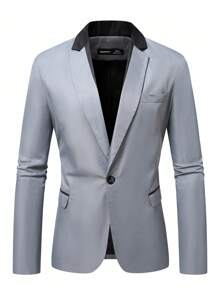 Manfinity Mode 男士双色翻领长袖西装外套和裤子休闲套装 - 灰色 - 查看 5