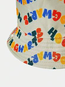 HARRY POTTER X SHEIN Fashionable Casual Letter Pattern Reversible Bucket Hat - White - View 4