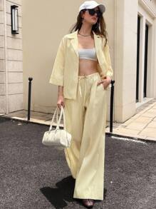 Aveloria Affinna 2pcs Striped Blazer Collar 3/4 Sleeve Commuting Elegant Pant Suit - Multicolor - View 4