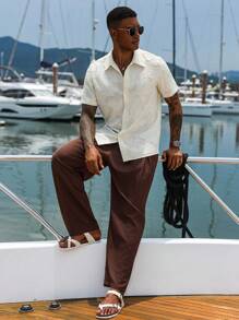 Manfinity Homme 男士休闲纽扣短袖衬衫，夏季