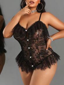 SpicyHot Plus Size Women Erotic Lace Bodysuit - Black - View 3