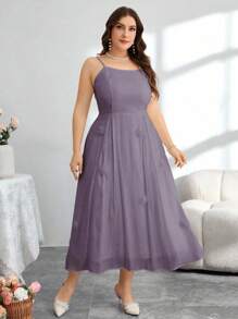 Modelyn 女士雪纺短袖系带夹克 + 花卉装饰吊带背心连衣裙 2 件套 - 紫色 - 查看 5