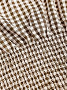 Sweetra Áo ba lỗ nữ thanh lịch kiểu Pháp màu trơn kẻ caro buộc vai eo ôm vừa vặn thoải mái đi làm, đa năng, mùa xuân/hè - màu nâu - Xem 4