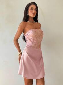 Aloruh 蓝色亮片拼色迷你连衣裙 - 粉色 - 查看 7