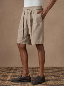AKNOTIC 男士棕色梭织休闲宽松纯色松紧腰短裤，适合夏季、度假、日常搭配、聚会、情侣、男士礼物 - 深灰色 - 查看 7