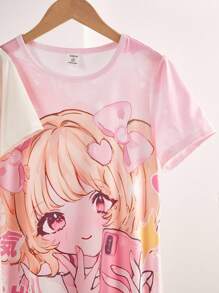 Bộ đồ ngủ dài tay cổ tròn in hình bướm và quả anh đào hoạt hình dành cho bé gái, phù hợp cho mùa thu/hè - Hồng - Xem 7