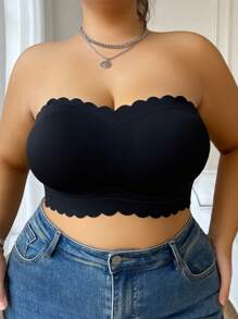 SHEIN 1 件女士加大码无肩带无钢圈文胸，无缝衬垫蕾丝花边露背性感抹胸式文胸无肩带文胸硅胶文胸抹胸无肩带文胸加大码粘性文胸无肩带文胸加大码女士无肩带文胸适合大胸部防滑无肩带文胸，提升 - 黑色 - 查看 5