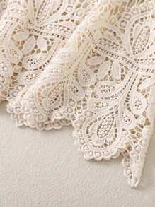 SHEIN LUNE 女士夏季宽松针织钩针镂空背心 - 杏色 - 查看 7