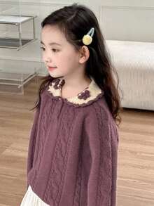 DAZY Suéter de niña con cuello de bloques de color, otoño/invierno - Morado - Ver 7