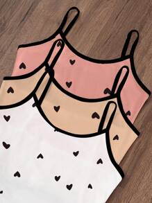 SHEIN 3件套心形印花吊带背心和短裤睡衣套装可爱睡眠套装两件套睡衣套装心形睡衣套装女士可爱套装女士睡衣套装 - 彩色 - 查看 3