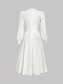 SHEIN MOD 女士优雅纯色镂空灯笼袖中长连衣裙 - 白色 - 查看 3