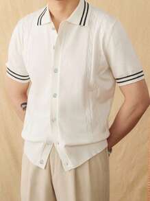 Manfinity Homme 男士夏季休闲撞色条纹针织上衣 - 彩色 - 查看 4