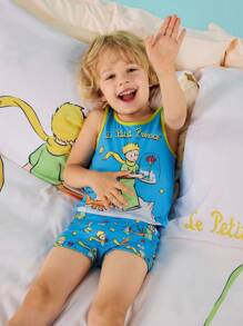 LE PETIT PRINCE X SHEIN 男童卡通图案背心和短裤内衣套装 - 藍色 - 查看 6