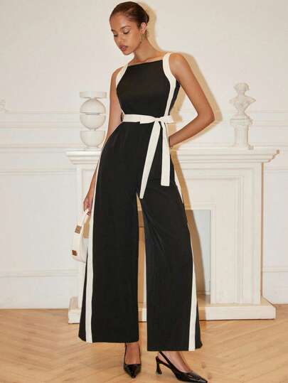 Islaluna 春季女式时尚性感优雅黑白拼接连体裤