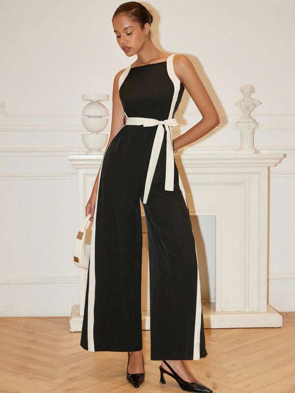 Islaluna Mono elegante, sexy y estilizado de primavera en negro y blanco para mujeres