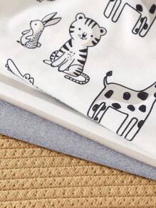 3件套新生男婴可爱卡通条纹无袖针织连体衣，夏季 - 彩色 - 查看 6