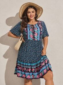 Comfylo Đầm dự tiệc tay ngắn họa tiết hoa hạt điều cỡ lớn cho nữ phong cách Bohemian - Nhiều màu - Xem 5