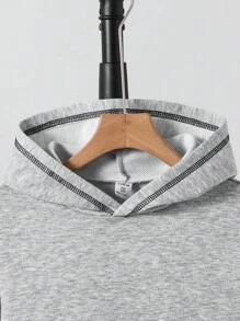 SHEIN Tween Boys' Contrast Striped Large Pocket Casual Hoodie Chic Outfits For Autumn/Winter Fall - Light Grey - View 3