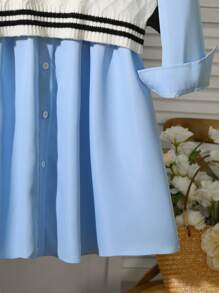 Set de vestido camisa informal y chaleco de punto para niñas, 2 piezas - Blanco - Ver 4