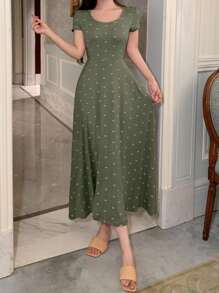 DAZY 蝴蝶结印花修身短袖女式睡袍睡衣 - 綠色 - 查看 3