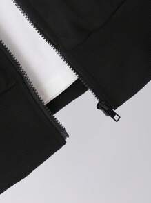 Sparklyn Teen Girl Sweet & Spicy Style Butterfly Print Short Zip-Up Hoodie, Spring/Autumn Fall Winter - Black - View 4