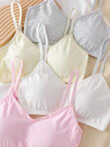 4pcs Baju Terusan Anak Perempuan Warna Polos Lucu dengan Hiasan Renda, Bahan Katun Lembut Nyaman, Model Pendek dengan Bantalan, Cocok untuk Pakaian Kasual, Kembali ke Sekolah - MultiWarna - View 4