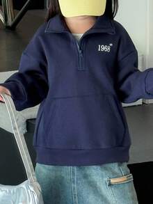 DAZY 女童针织抓绒印花卫衣，秋冬季 - 藏蓝色 - 查看 8