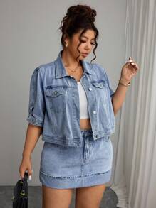 Elenzga 大码浅色水洗休闲牛仔夹克 - 淺色水洗藍 - 查看 6