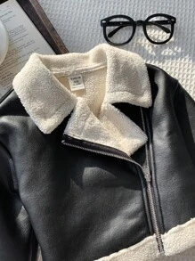 SHEIN جاكيت فرو صناعي مبطنة للبنات الرضع في فصلي الخريف والشتاء بألوان متباينة