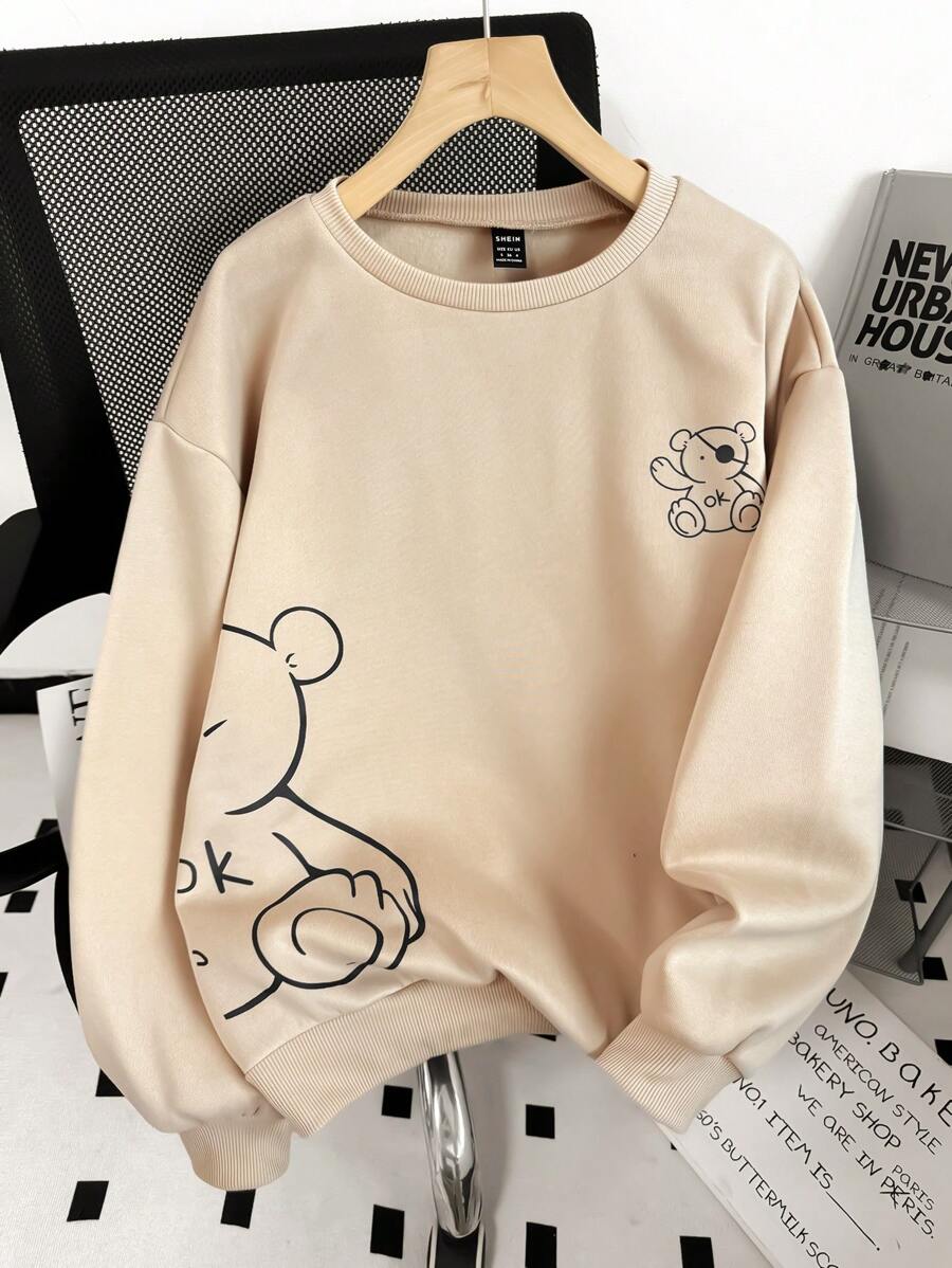 INAWLY Cartoon Graphic Thermal Lined Sweatshirt,Long Sleeve Tops Graduation,Back To School,Graduation,Teacher For Women,Back To School Pullover Fall Sweatshirt - Apricot - View 1