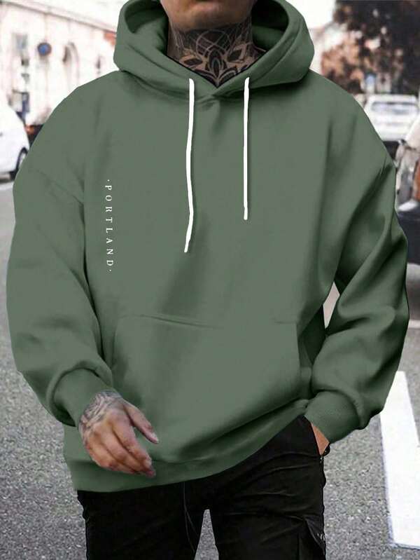 SHEIN Cotton Men Letter Printed Regular Hoodie Sweatshirt