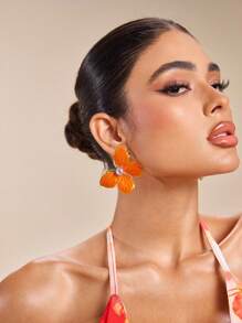 SHEIN SXY 垂坠锆石蝴蝶耳钉，适合日常佩戴 - 橘色 - 查看 3